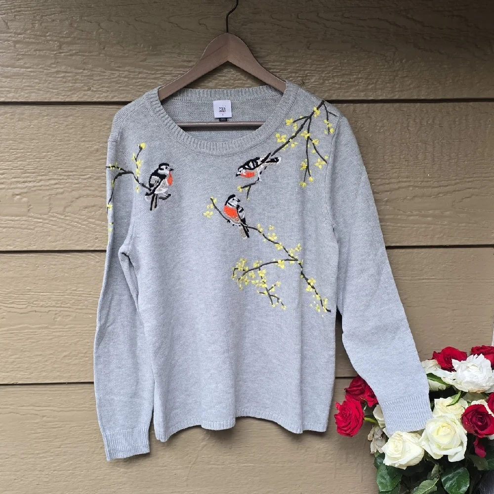 CAbi Gray Sweater with Bird Embroidery - Picture 7 of 11